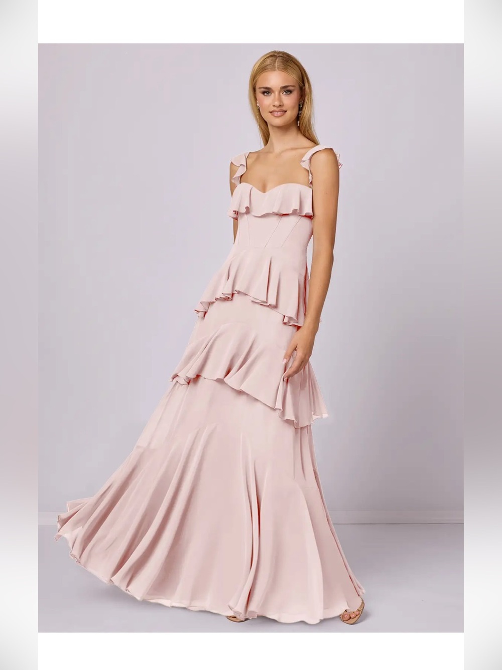 Azazie Blush Pink Ruffled Maxi Dress